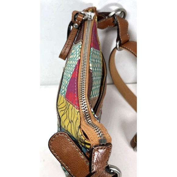 Fossil Slim Leather and Fabric Patchwork Crossbody Shoulder Bag - Picture 6 of 15
